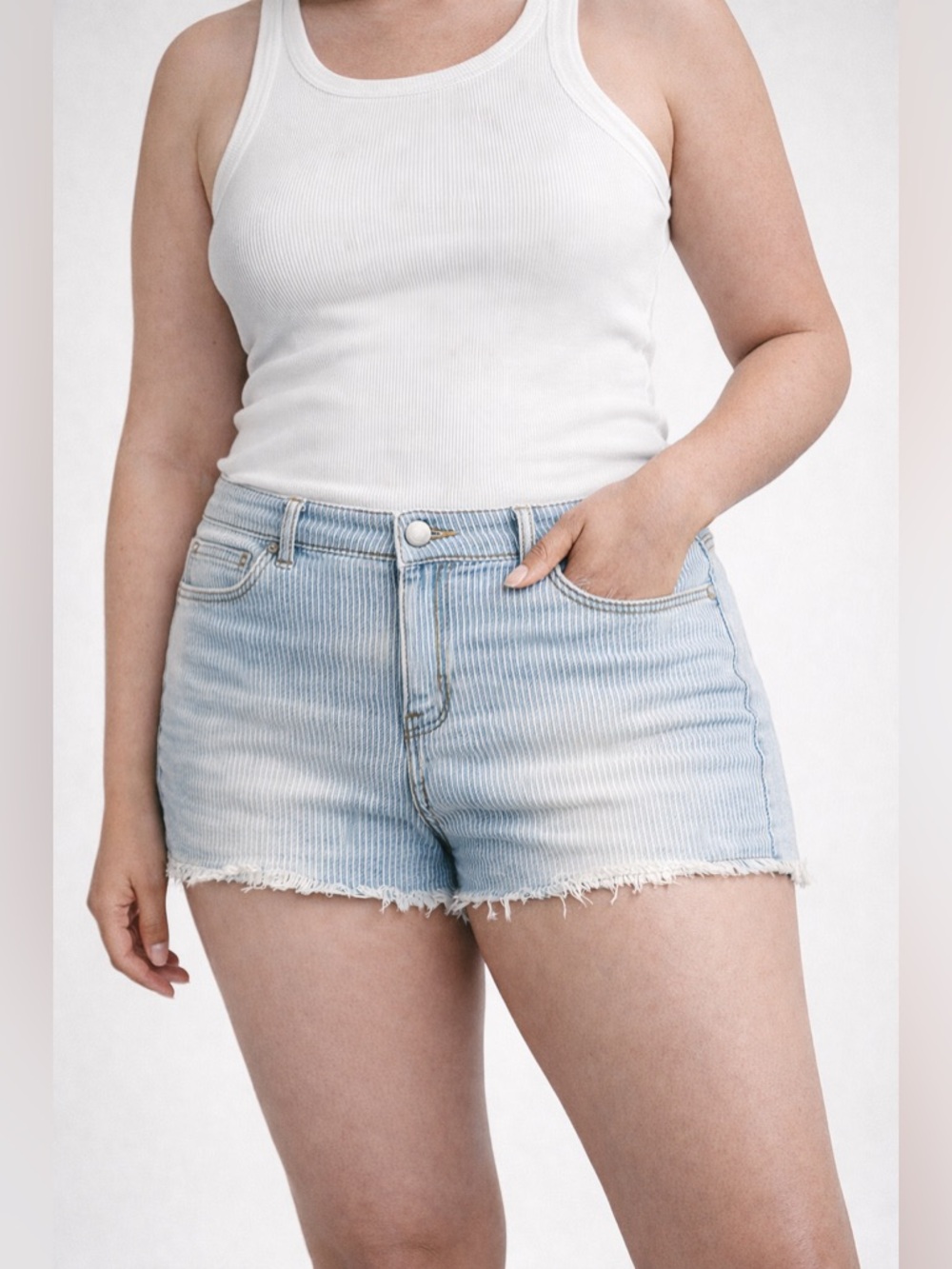XXI Denim Striped Denim Shorts Micro Mini Low Rise Cutoff